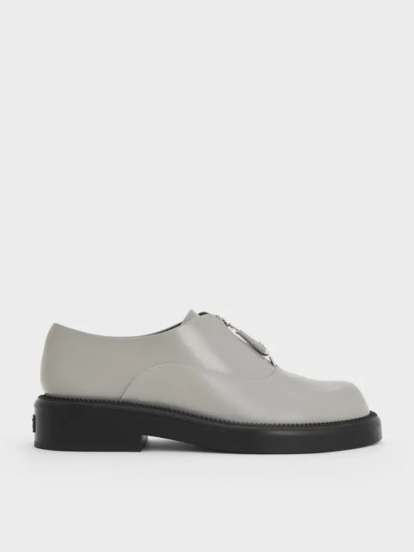 Women Nina Leather ZipUp Loafers 8211 Grey CHARLES and KEITH Flats