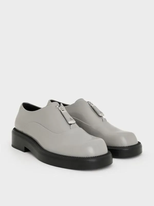 Women Nina Leather ZipUp Loafers 8211 Grey CHARLES and KEITH Flats