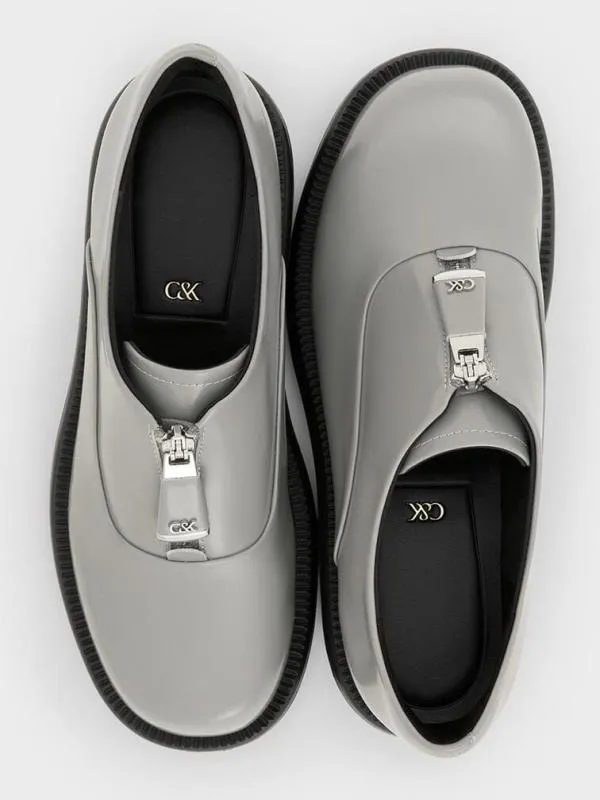 Women Nina Leather ZipUp Loafers 8211 Grey CHARLES and KEITH Flats