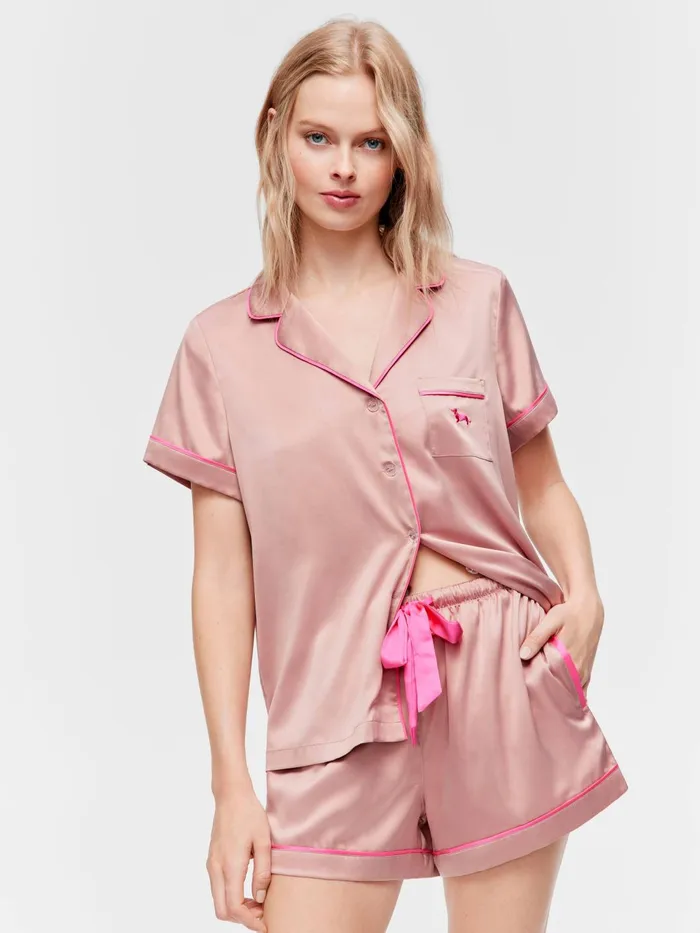 Women Nougat Chic Satin Shortie Pj Set Nougat Peter Alexander Sets and Onesies