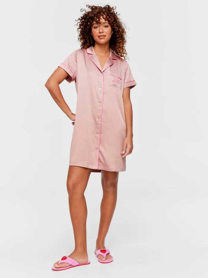 Women Nougat Satin Short Sleeve Nightshirt Multi Peter Alexander Satin