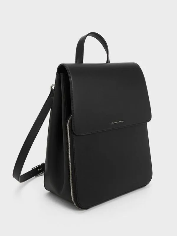 Women Octavia Front Flap Structured Backpack 8211 Noir CHARLES and KEITH Backpacks