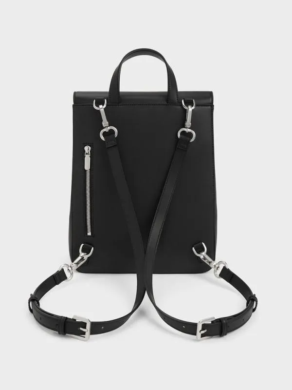Women Octavia Front Flap Structured Backpack 8211 Noir CHARLES and KEITH Backpacks