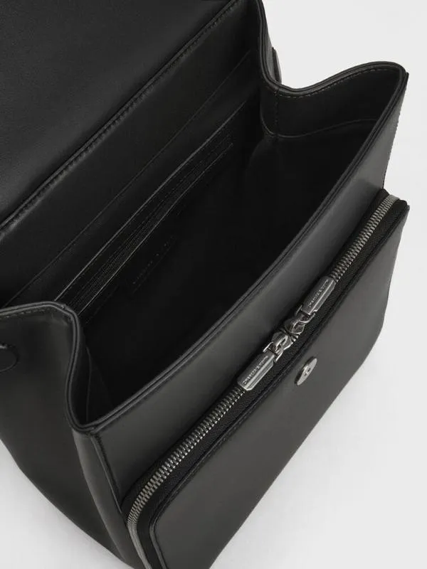 Women Octavia Front Flap Structured Backpack 8211 Noir CHARLES and KEITH Backpacks