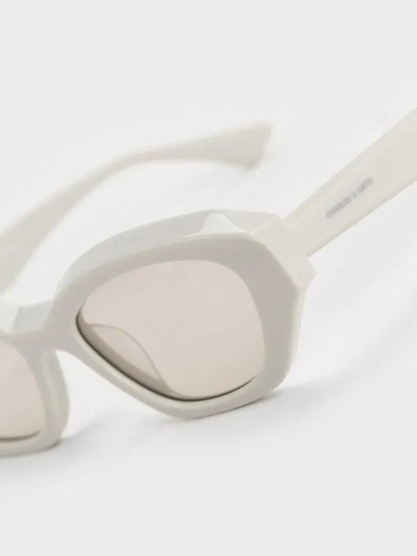 Women Onyx Recycled Acetate CatEye Sunglasses 8211 Chalk CHARLES and KEITH Cateye