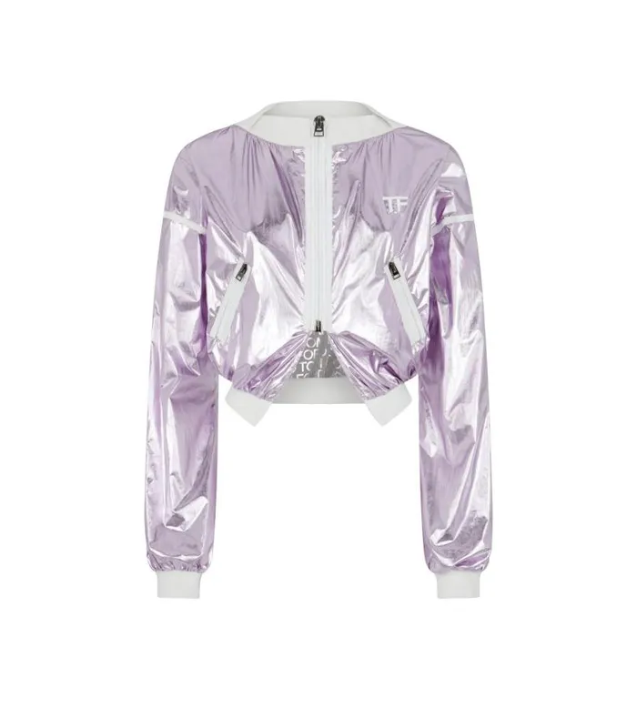 Women Outerwear Tom Ford Laminated Nylon Cropped Track Jacket Rose