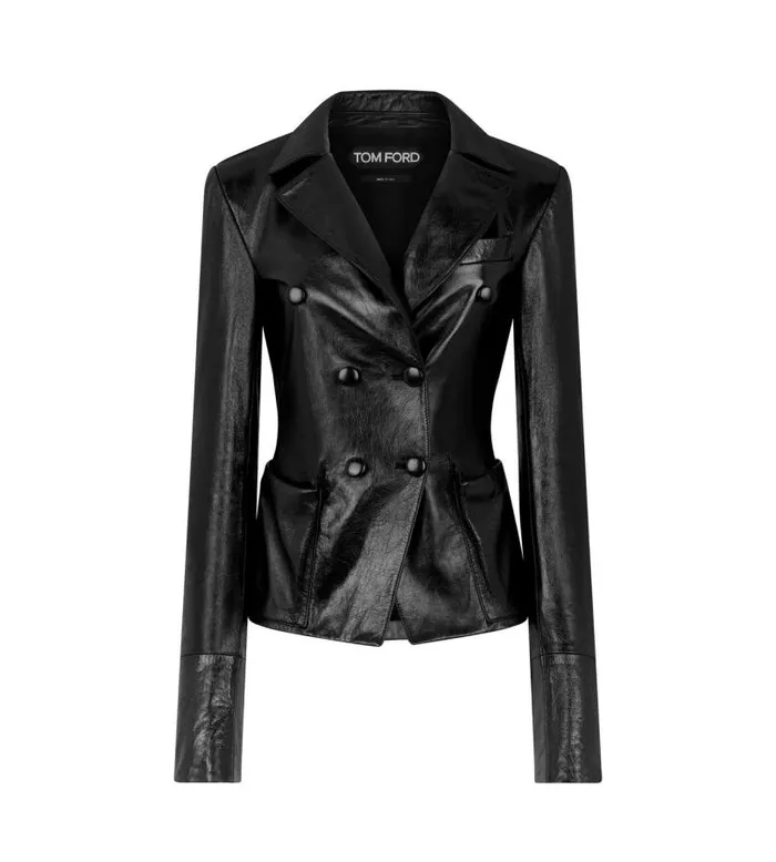 Women Outerwear Tom Ford Leather Double Breasted Jacket Black