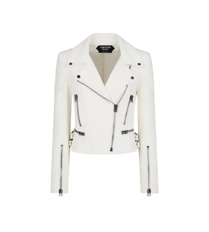 Women Outerwear Tom Ford New Plonge Fitted Biker Jacket Chalk