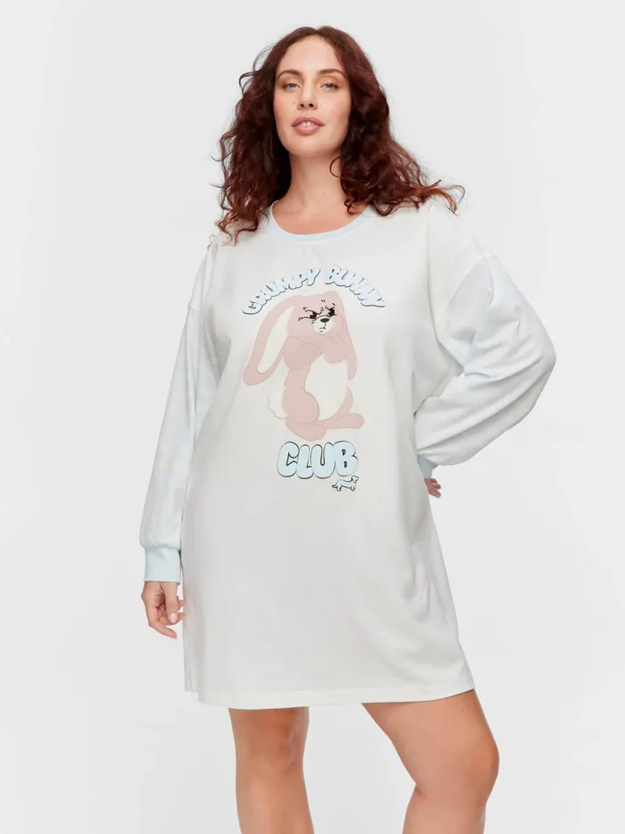 Women PA Plus Grumpy Bunny Long Sleeve Nightshirt Cream Peter Alexander Nighties Women PA Plus Grumpy Bunny Long Sleeve Nightshirt Cream Peter Alexander Nighties