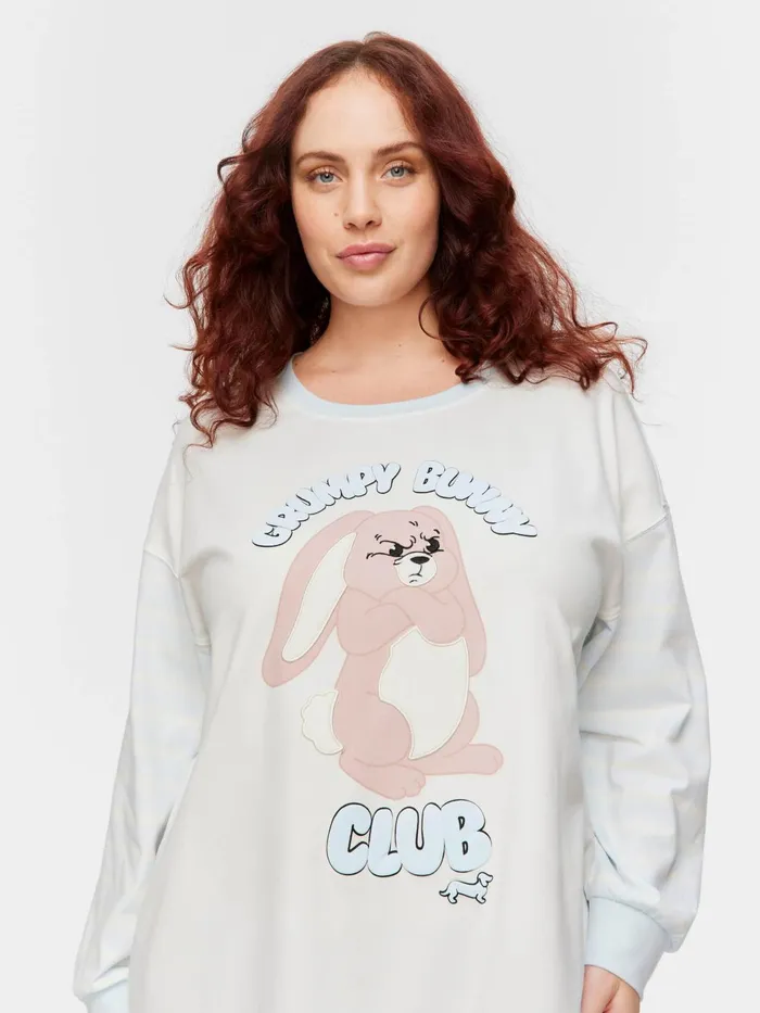 Women PA Plus Grumpy Bunny Long Sleeve Nightshirt Cream Peter Alexander Nighties