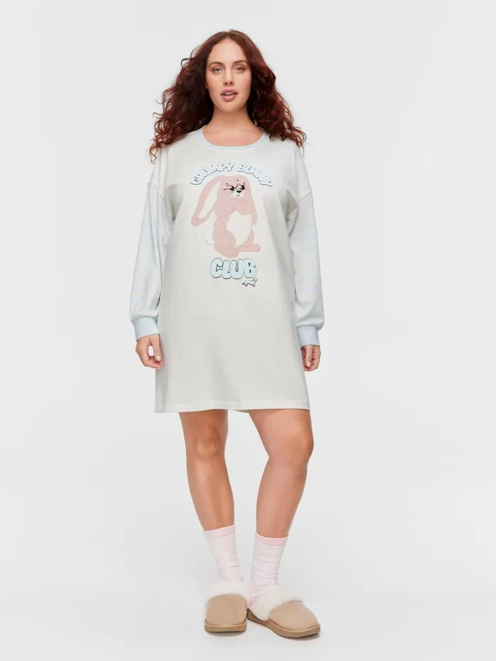 Women PA Plus Grumpy Bunny Long Sleeve Nightshirt Cream Peter Alexander Nighties