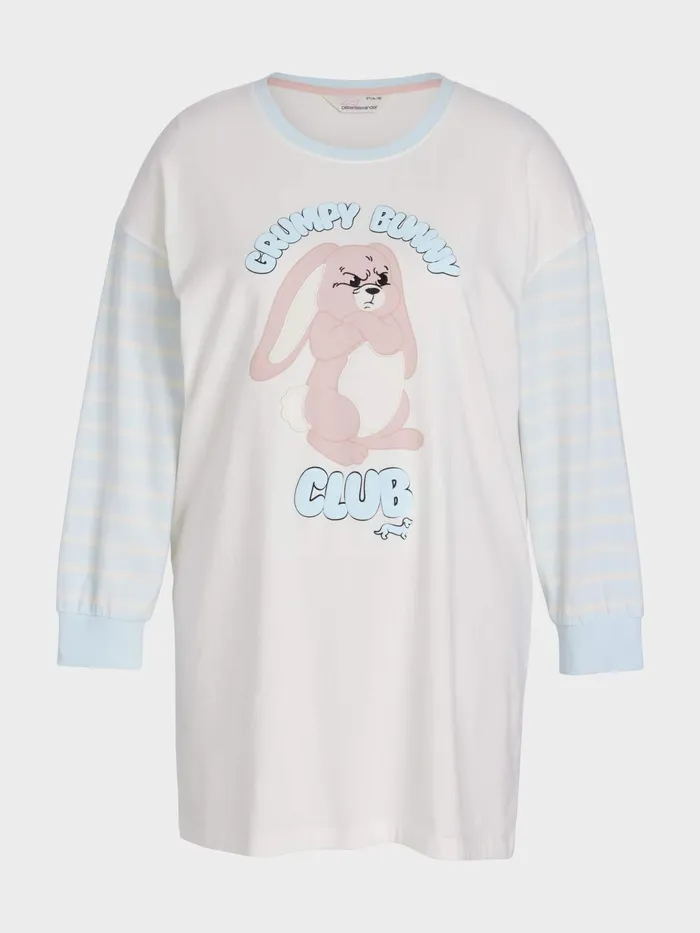 Women PA Plus Grumpy Bunny Long Sleeve Nightshirt Cream Peter Alexander Nighties