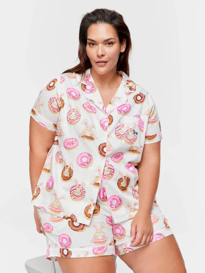 Women PA Plus Krispy Kreme Pink Bunnies Shortie Pj Set Multi Peter Alexander Sets and Onesies