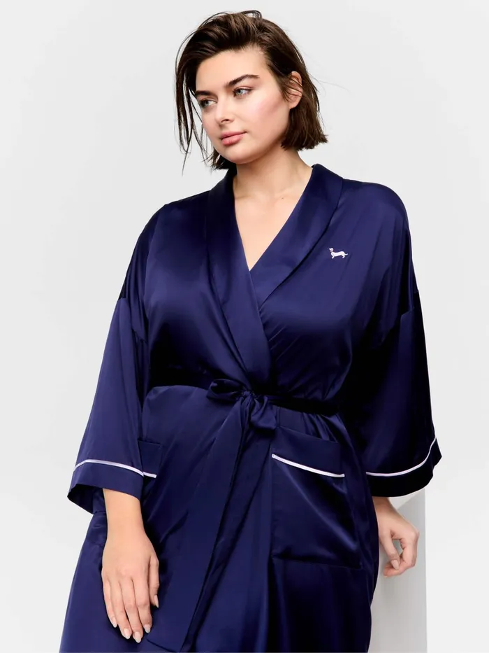 Women PA Plus Long Navy Satin Gown Navy Peter Alexander Satin