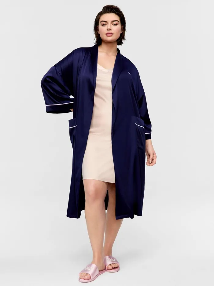 Women PA Plus Long Navy Satin Gown Navy Peter Alexander Satin