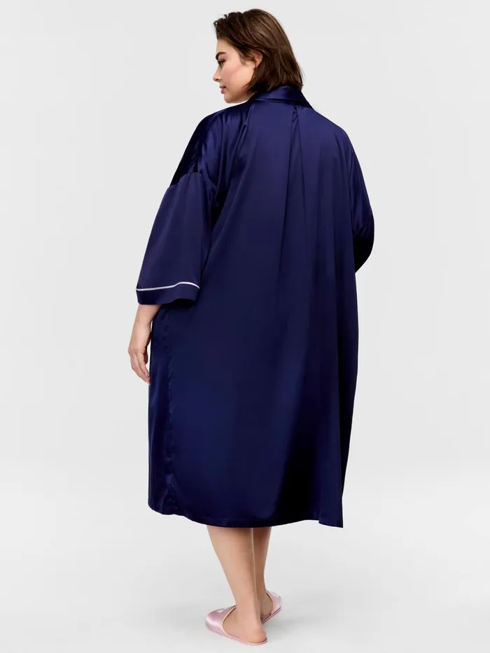 Women PA Plus Long Navy Satin Gown Navy Peter Alexander Satin