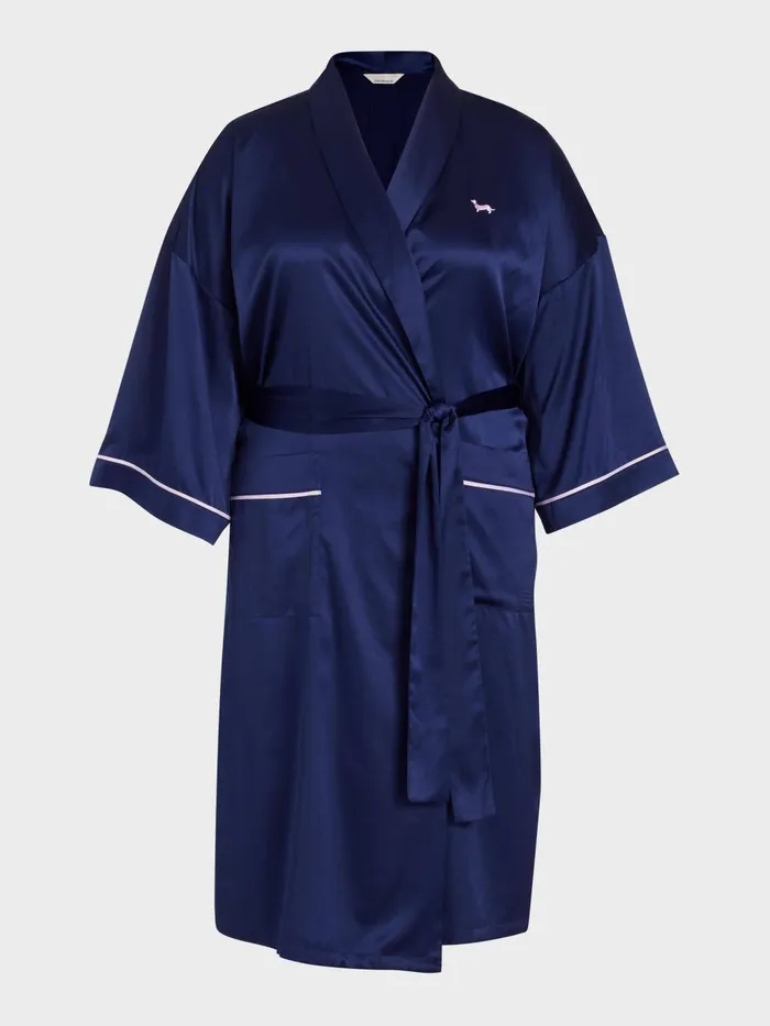 Women PA Plus Long Navy Satin Gown Navy Peter Alexander Satin