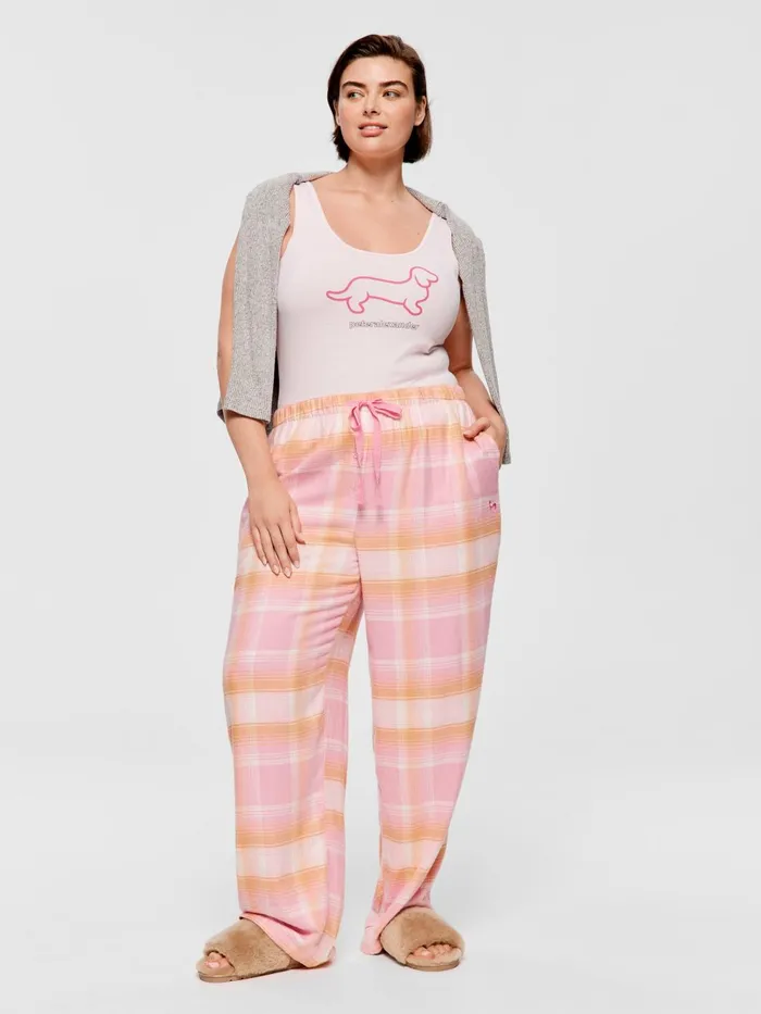 Women PA Plus Pink and Orange Check Viscose Flannelette Classic Pj Pant Multi Peter Alexander Pants
