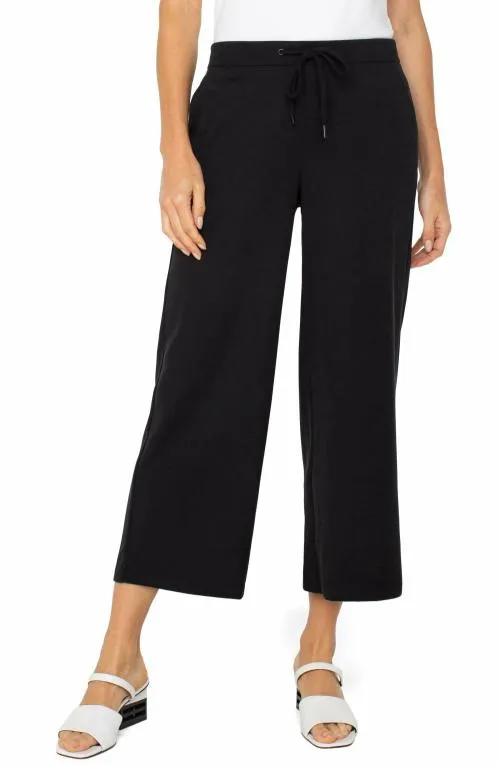 Women Pants Liverpool Los Angeles Pullon Wide Leg Crop Trouser Black