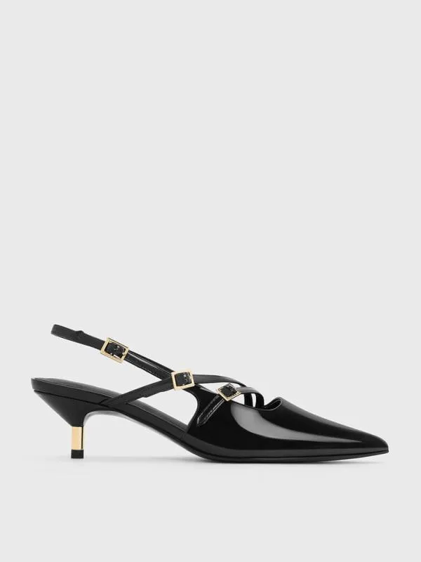 Women Patent BuckleStrap Kitten Heel Slingback Pumps 8211 Black Patent CHARLES and KEITH Heels Women Patent BuckleStrap Kitten Heel Slingback Pumps 8211 Black Patent CHARLES and KEITH Heels