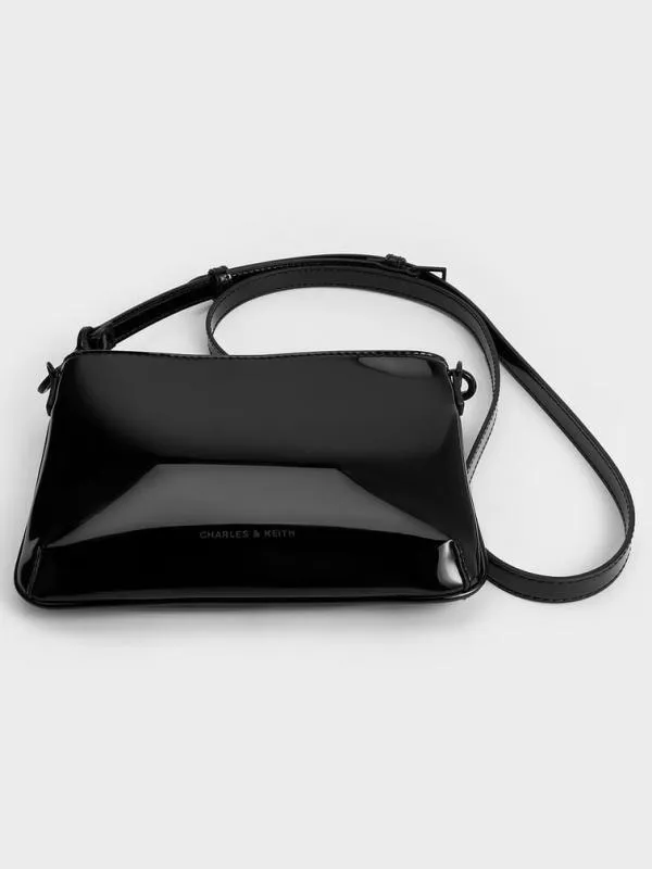 Women Patent ChainHandle Shoulder Bag 8211 Jet Black CHARLES and KEITH Shoulder Bags