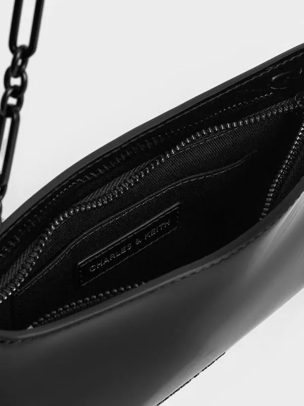 Women Patent ChainHandle Shoulder Bag 8211 Jet Black CHARLES and KEITH Shoulder Bags