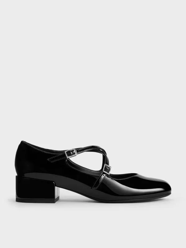Women Patent CrossoverStrap BlockHeel Mary Janes 8211 Black Patent CHARLES and KEITH Pumps Women Patent CrossoverStrap BlockHeel Mary Janes 8211 Black Patent CHARLES and KEITH Pumps