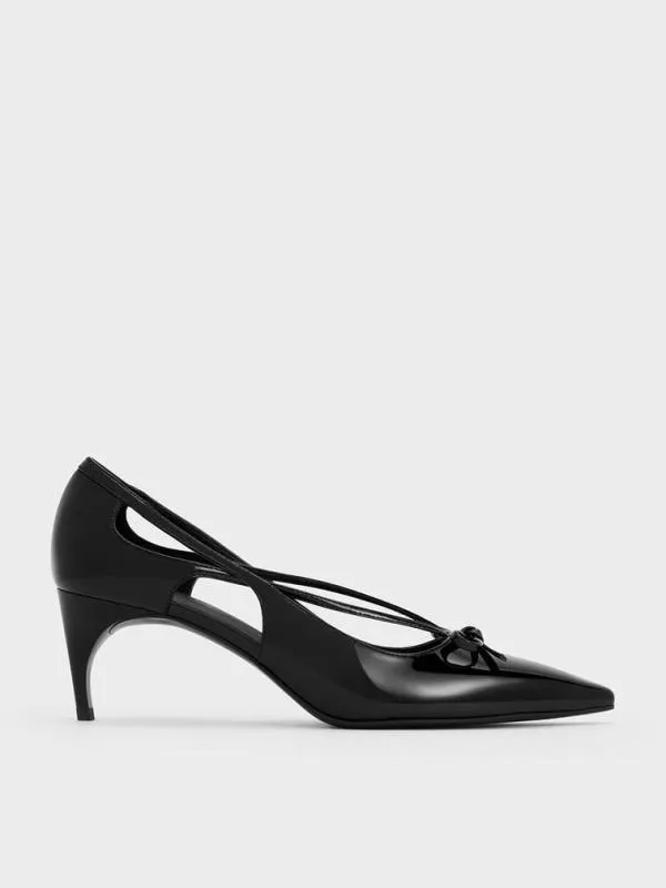 Women Patent CutOut Bow KittenHeel Pumps 8211 Black Patent CHARLES and KEITH Heels Women Patent CutOut Bow KittenHeel Pumps 8211 Black Patent CHARLES and KEITH Heels