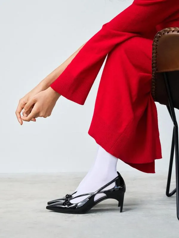 Women Patent CutOut Bow KittenHeel Pumps 8211 Black Patent CHARLES and KEITH Heels