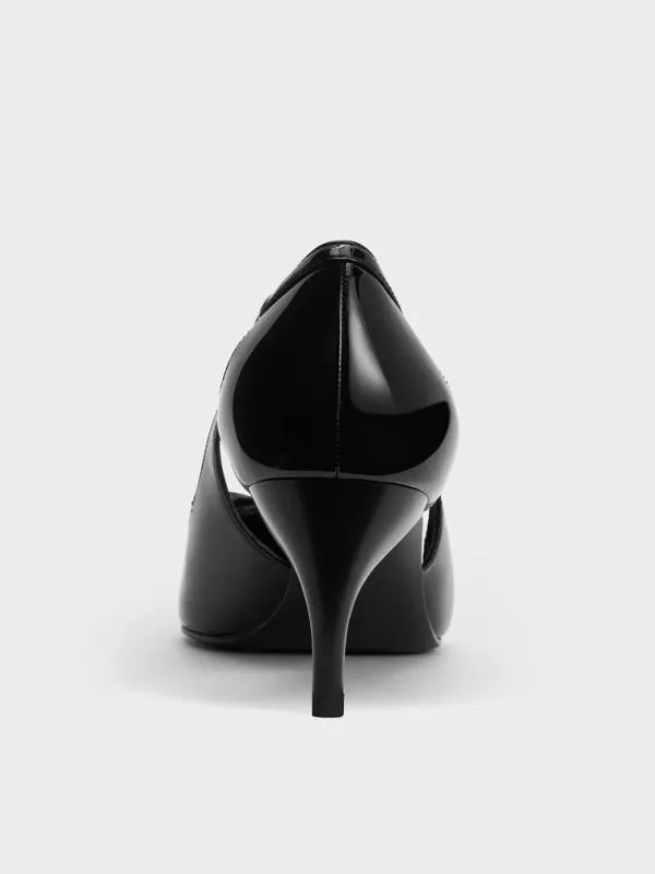 Women Patent CutOut Bow KittenHeel Pumps 8211 Black Patent CHARLES and KEITH Heels
