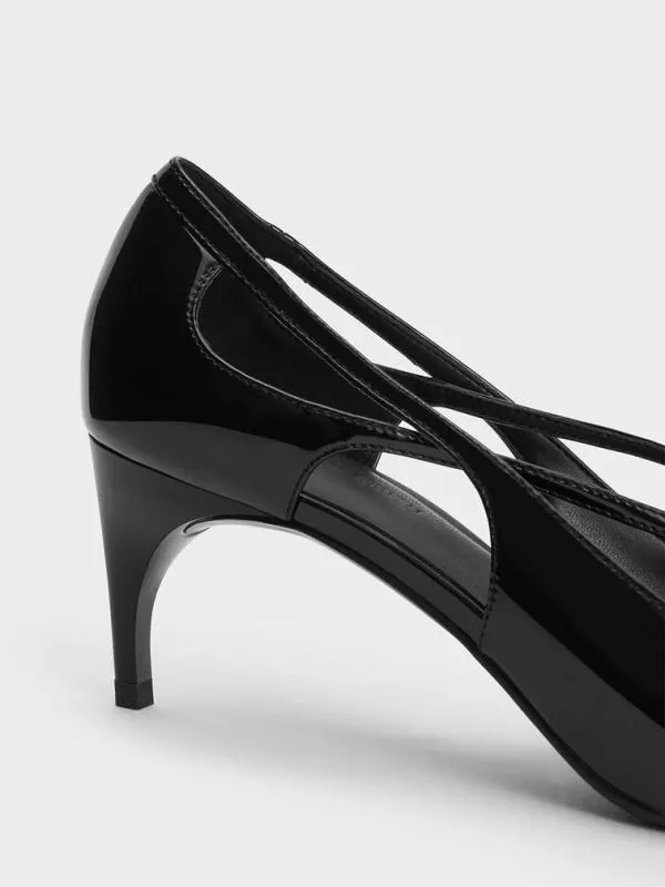 Women Patent CutOut Bow KittenHeel Pumps 8211 Black Patent CHARLES and KEITH Heels