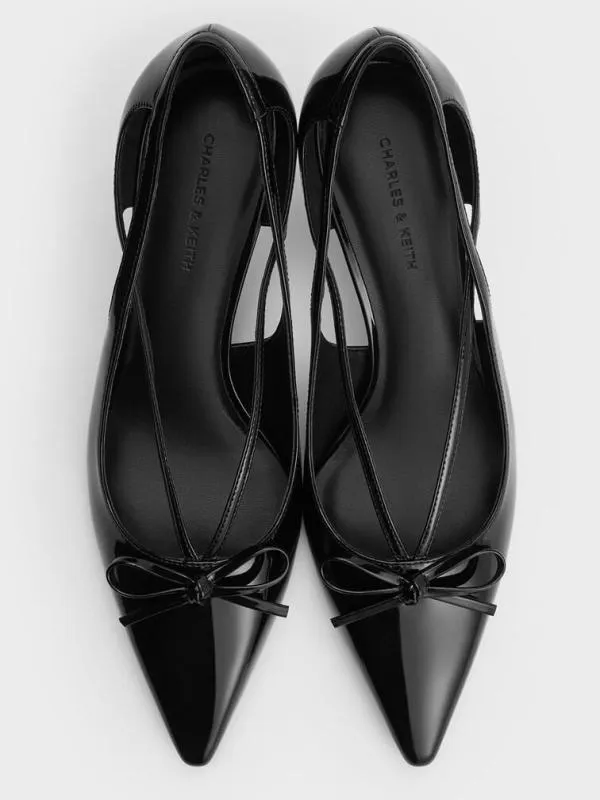 Women Patent CutOut Bow KittenHeel Pumps 8211 Black Patent CHARLES and KEITH Heels