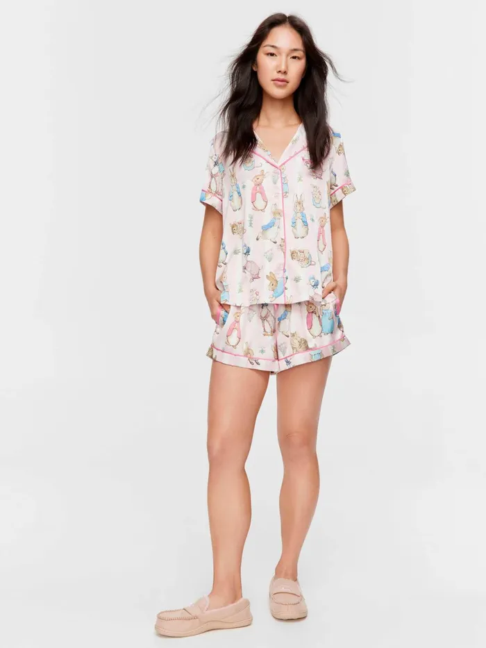 Women Peter Rabbit Satin Shortie Pj Set Multi Peter Alexander Sets and Onesies
