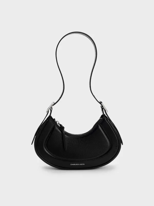 Women Petra Curved Shoulder Bag 8211 Noir CHARLES and KEITH Shoulder Bags