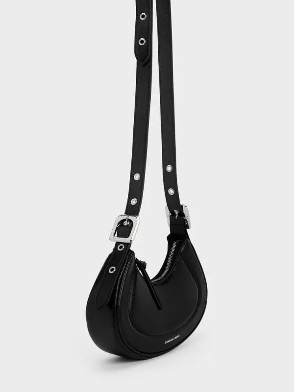 Women Petra Curved Shoulder Bag 8211 Noir CHARLES and KEITH Shoulder Bags