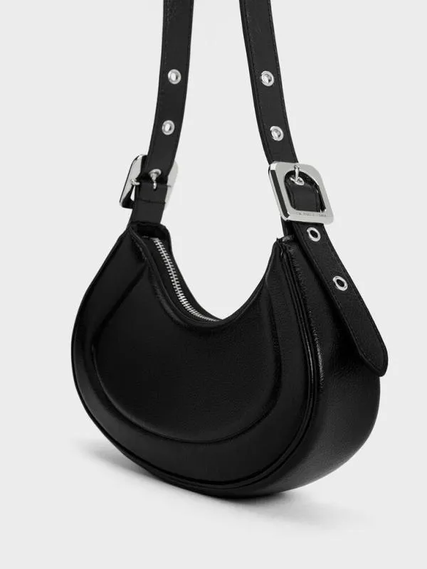 Women Petra Curved Shoulder Bag 8211 Noir CHARLES and KEITH Shoulder Bags