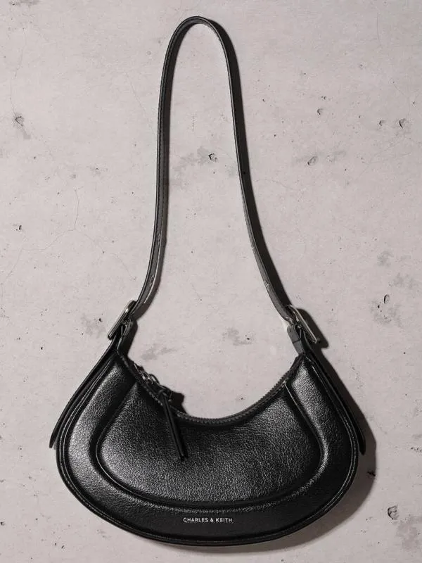 Women Petra Curved Shoulder Bag 8211 Noir CHARLES and KEITH Shoulder Bags