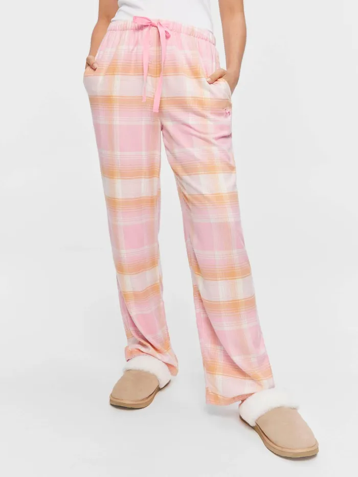 Women Pink and Orange Check Viscose Flannelette Classic Pj Pant Multi Peter Alexander Pants