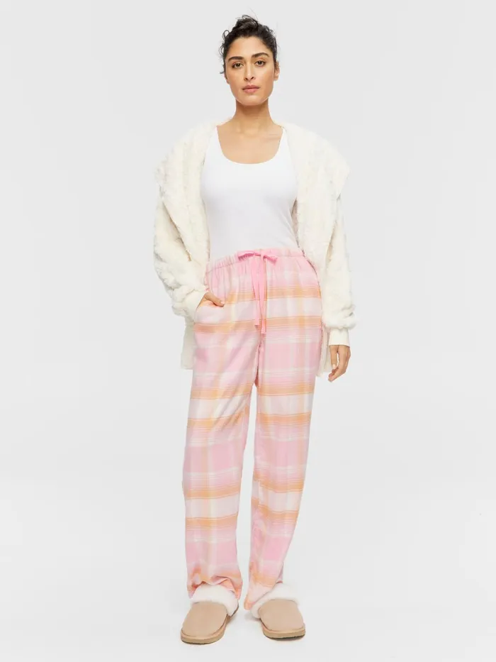 Women Pink and Orange Check Viscose Flannelette Classic Pj Pant Multi Peter Alexander Pants