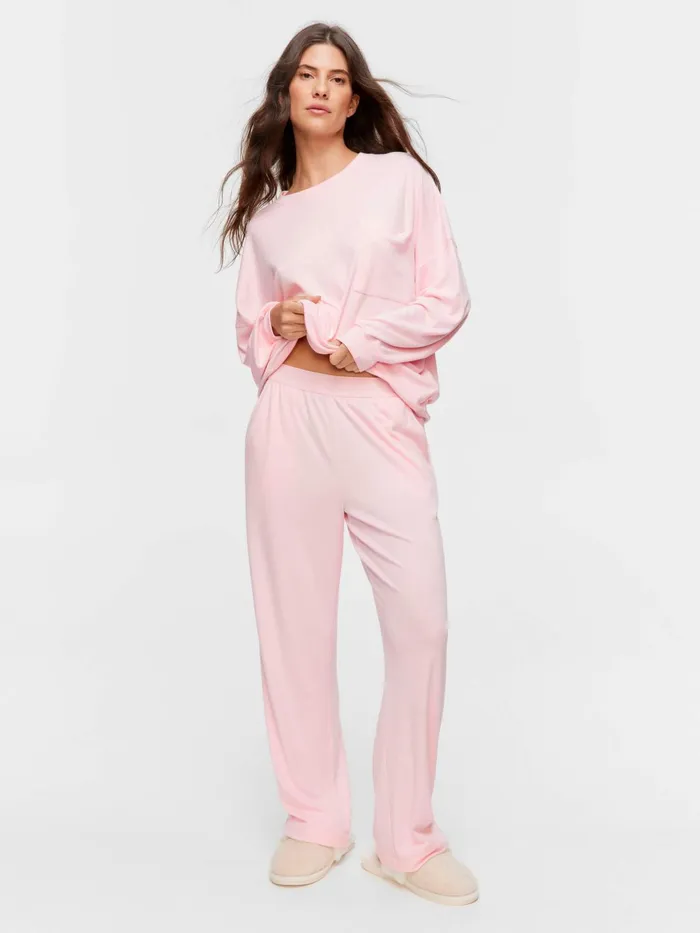 Women Pink Logo Straight Leg Pj Pant Pale Pink Peter Alexander Lounge