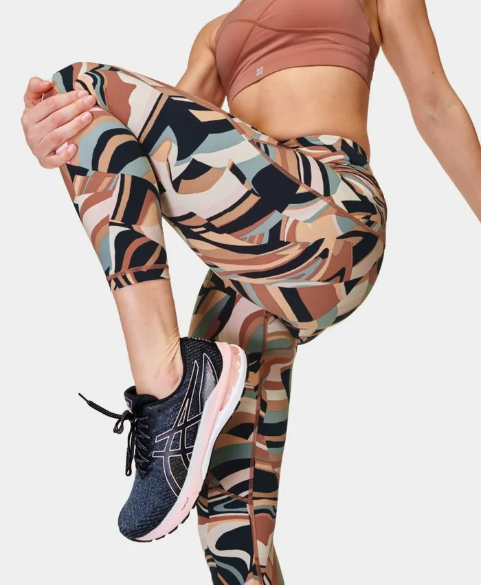 Women Power 78 Gym Leggings Pink Marble Refract Print Sweaty Betty Pocketed