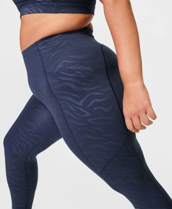 Women Power Ultrasculpt HighWaisted 78 Embossed Gym Leggings Blue Tiger Emboss Print Sweaty Betty HighWaisted
