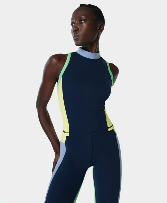 Women Power Zip Back Gym Vest Navy Blue A Sweaty Betty Vest Tops