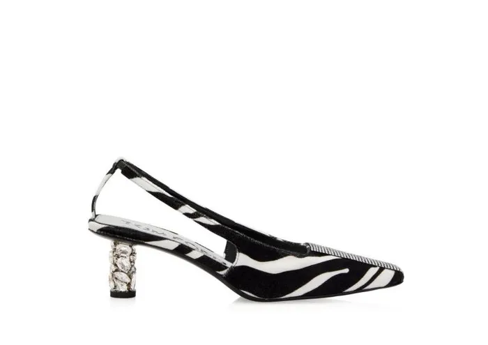 Women Pumps Tom Ford Bejewelled Velvet Slingback Blackwhite Crystal
