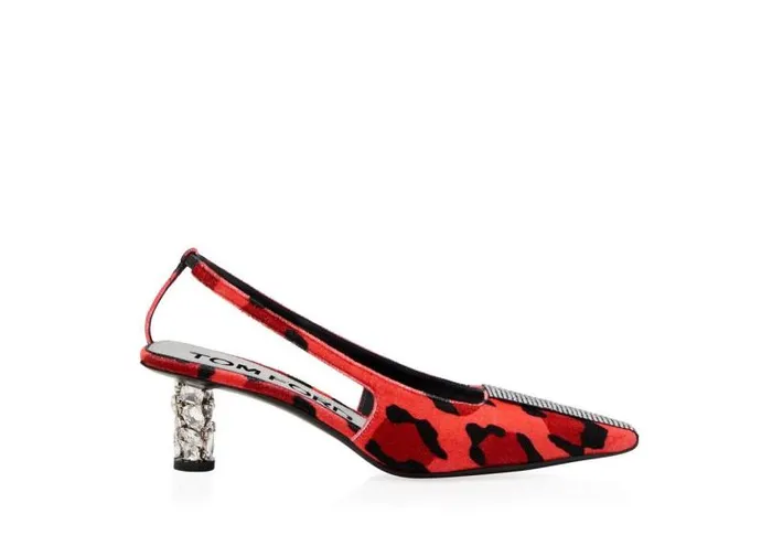 Women Pumps Tom Ford Bejewelled Velvet Slingback Candy Redblack Crystal