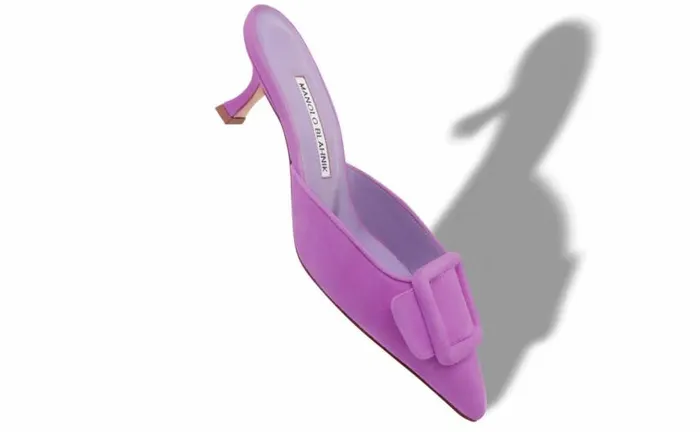 Women Purple Suede Buckle Detail Mules Manolo Blahnik Mules