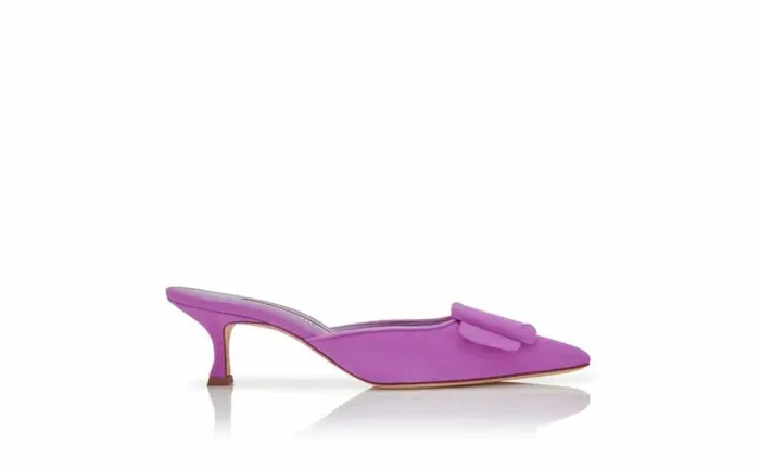 Women Purple Suede Buckle Detail Mules Manolo Blahnik Mules