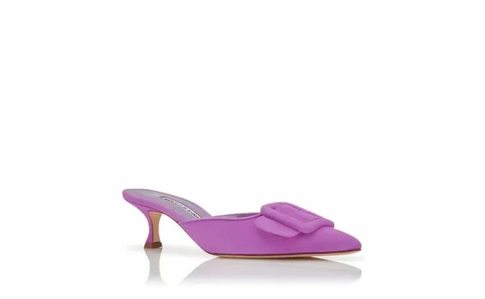 Women Purple Suede Buckle Detail Mules Manolo Blahnik Mules