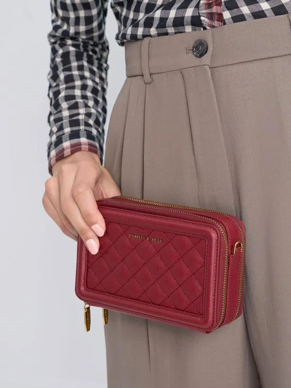 Women Quilted Boxy Long Wallet 8211 Red CHARLES and KEITH Long Wallets