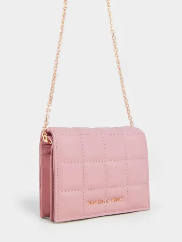 Women Quilted Mini Short Wallet 8211 Pink CHARLES and KEITH Wallets On Chain
